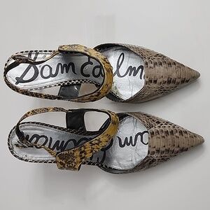 Sam Edelman Ola Leather Slingback Snake Prin Yellow Tan Heels Size 10